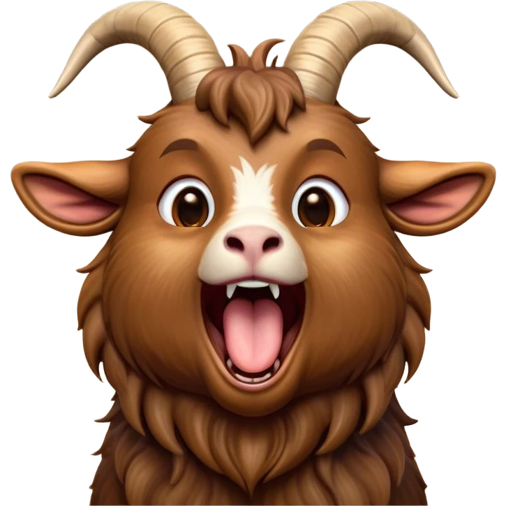 Cinematic Cute Yawning Brown Goat Portrait Emoji, Head tilted slightly with a dramatic, wide-open yawn, showcasing a soft, downy brown fur with delicate horns and gently drooping ears, round eyes barely open in drowsy contentment, Simplified yet irresistibly adorable features, highly detailed, glowing with a soft, cozy glow, high shine, relaxed yet expressive, stylized with a touch of rustic whimsy, bright and endearing, soft glowing outline, capturing the essence of a sleepy yet affectionate goat, so drowsy it feels like it could stretch out of the screen and curl up for a nap! emoji