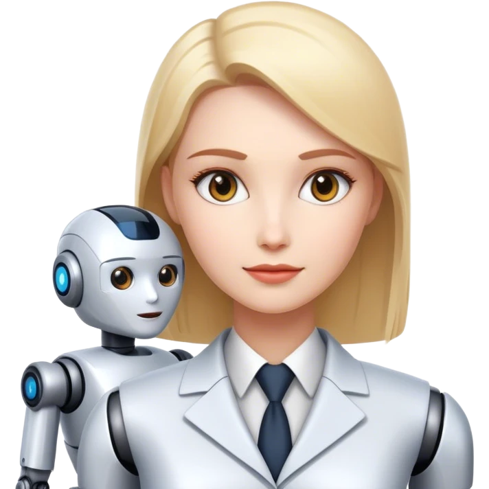 Female Business manager and supporting AI robot emoji