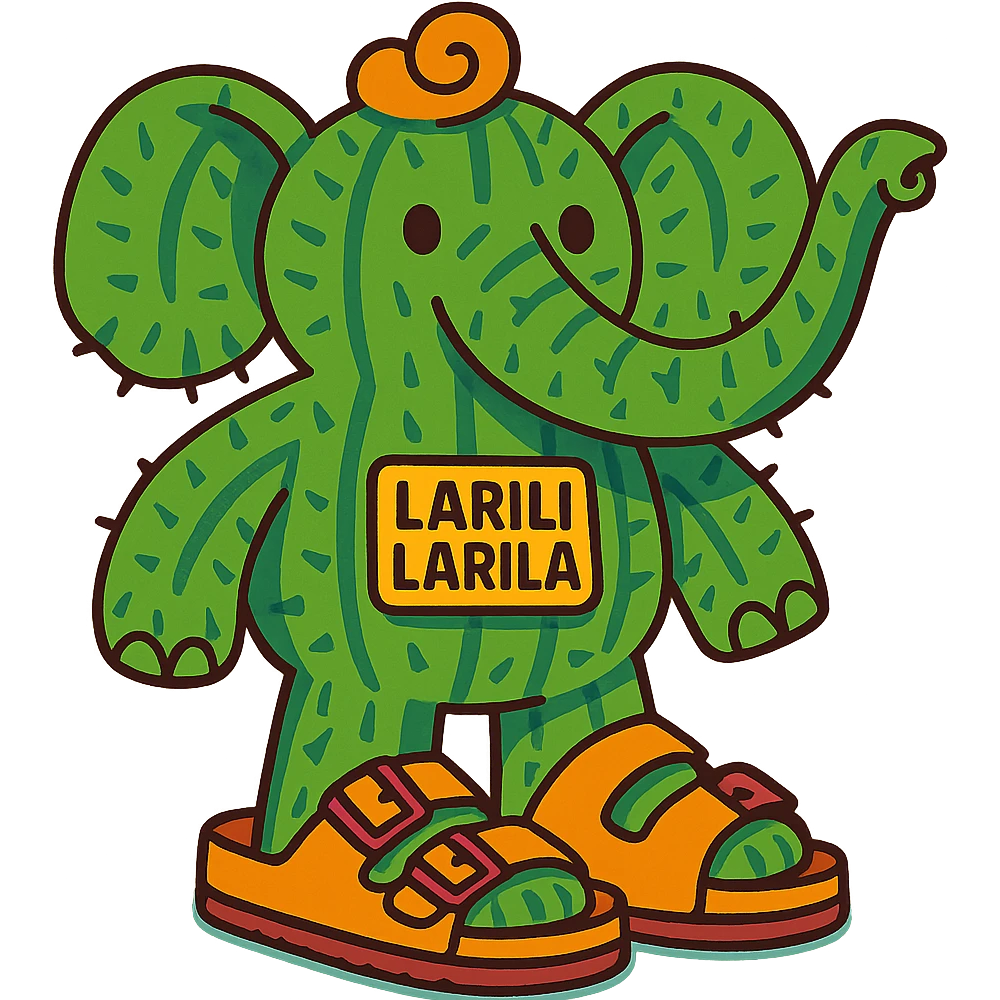 Larili Larila, an elephant with cactus skin texture, wearing oversized Birkenstock sandals emoji