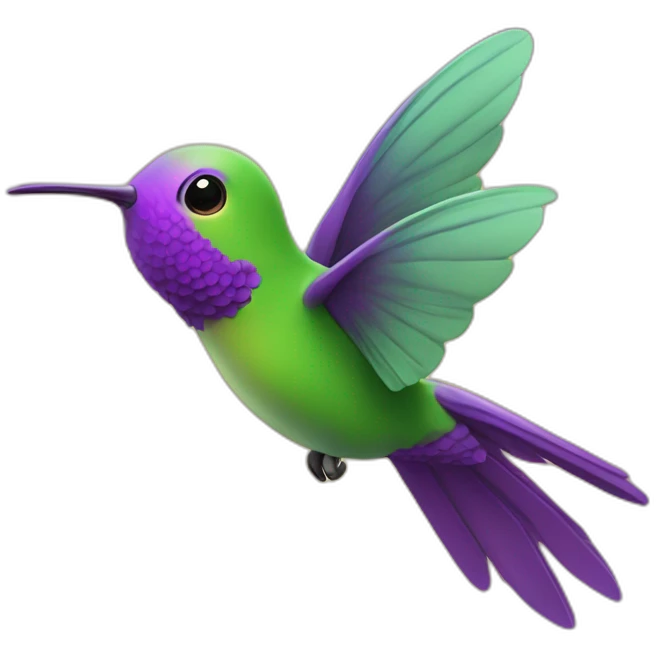 emoji de un colibrí de color verde y morado volando en un cielo color amarillo emoji