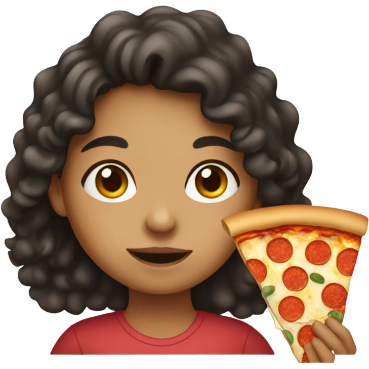 Girl with dark curly hair eating pizza  emoji