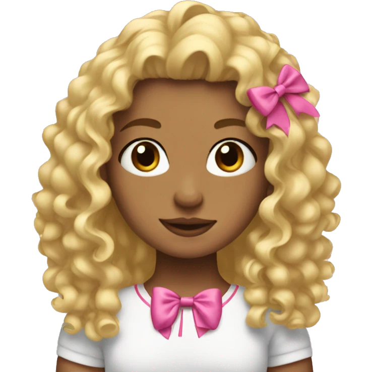 blonde girl with pink bows in the hair and the hair is curly emoji