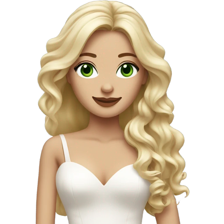 Bride with long wavy lose blonde hair and green eyes  emoji