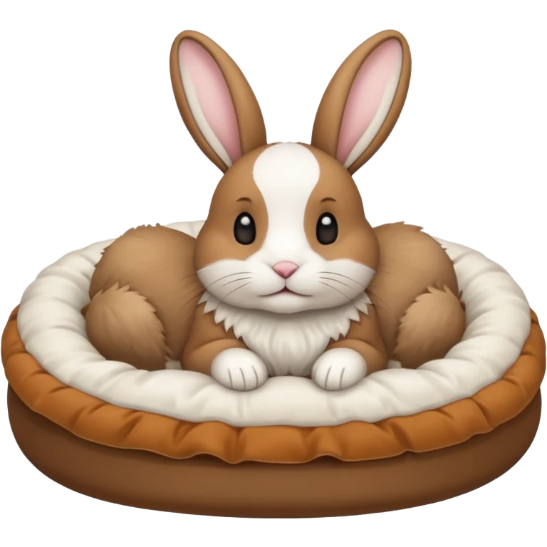 white pet bed with rabbit in it brown an white rabbit emoji