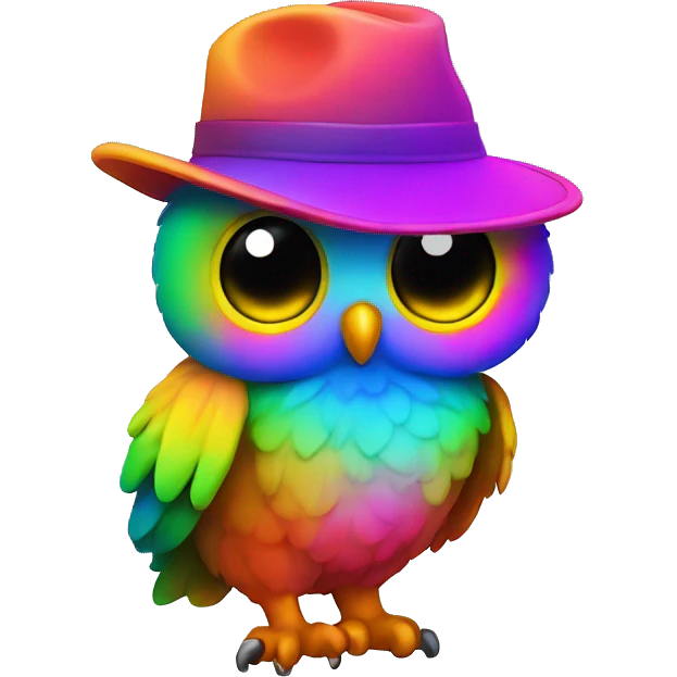 Chibi rainbow owl with neon hat  emoji