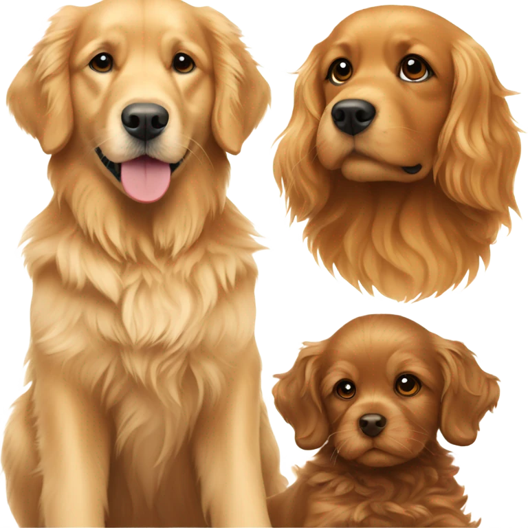 A golden retriever together with a smaller brown cavapoo emoji