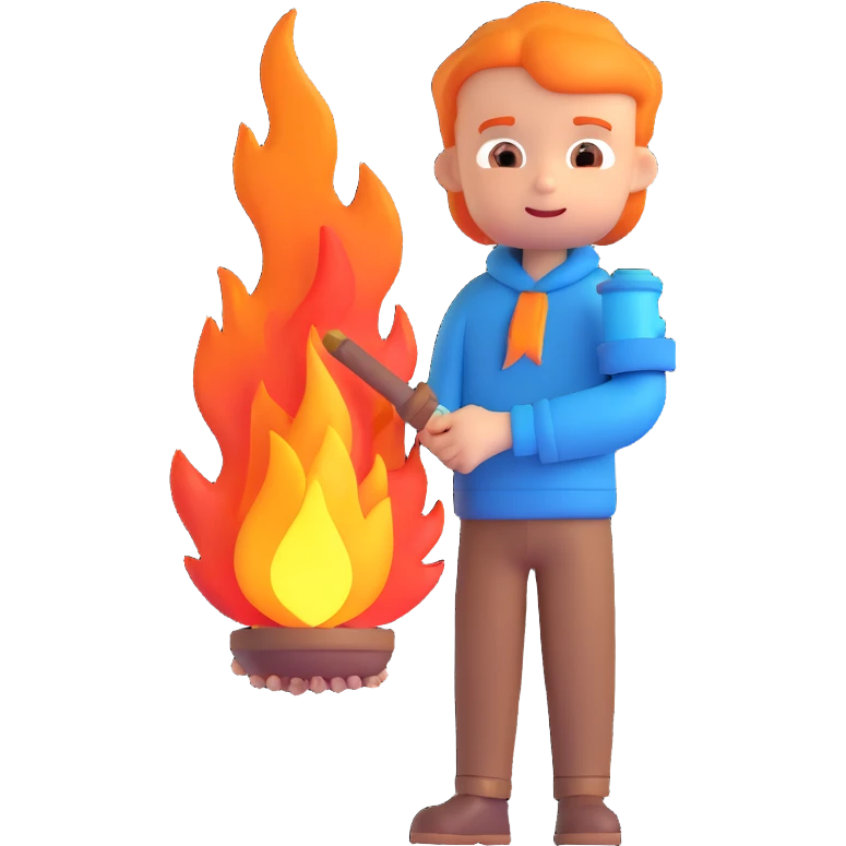 a boy holding fire emoji