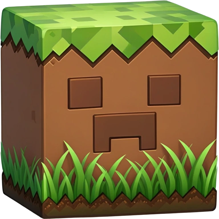 Minecraft grass block, square shape, brown and green, smooth emoji
