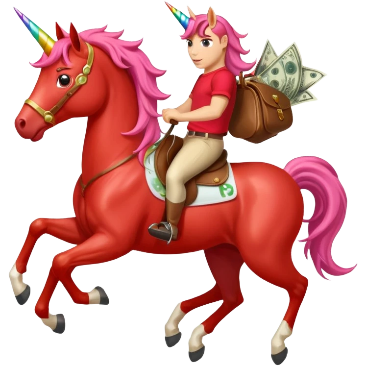 red horse agressive unicorn running money on on the saddle emoji