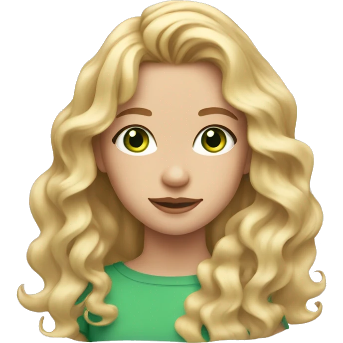 girl with wavy long blonde hair, green eyes, hoop earrings and fair skin emoji