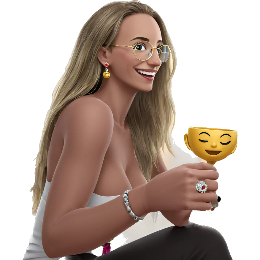 happy girl with jewelry cup emoji