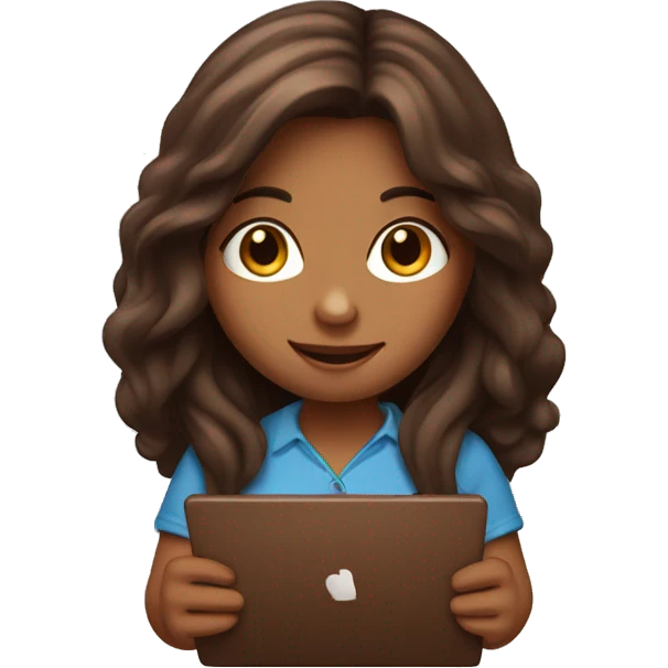 a young girl with chocolate long hair and in laptop in hand emoji