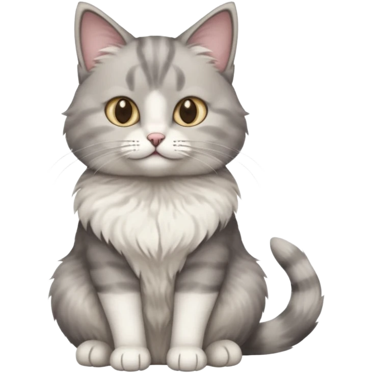 a realistic looking very fluffy grey and white cat sitting up straight emoji