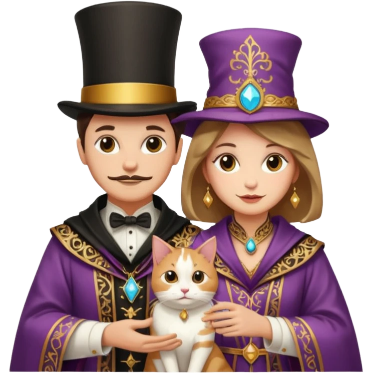 magician couple and their pet cat emoji