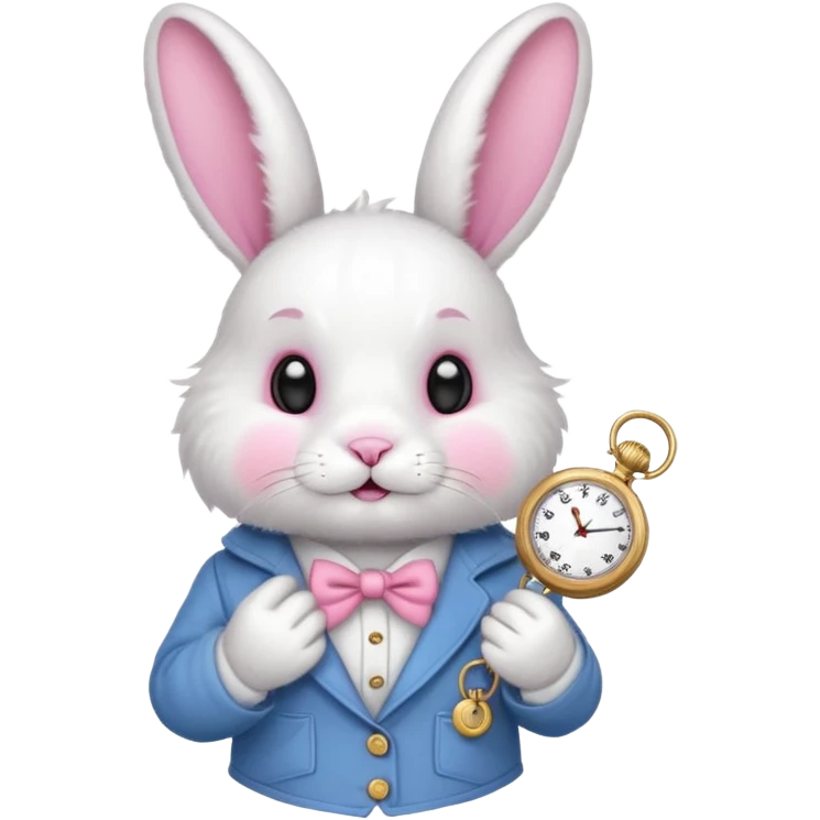 white bunny with a clock on his hand emoji