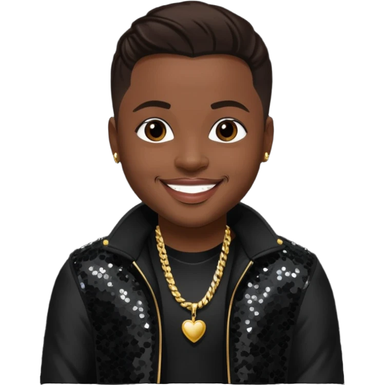 Nokio from Dru Hill with dark brown hair, black sequin outfit, dark skin emoji