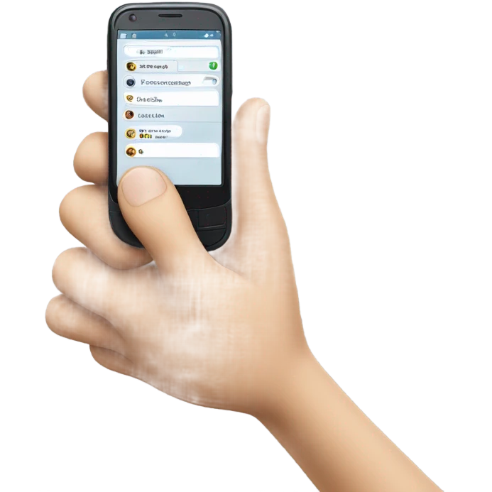 mobile phone with waving hand coming out of screen emoji