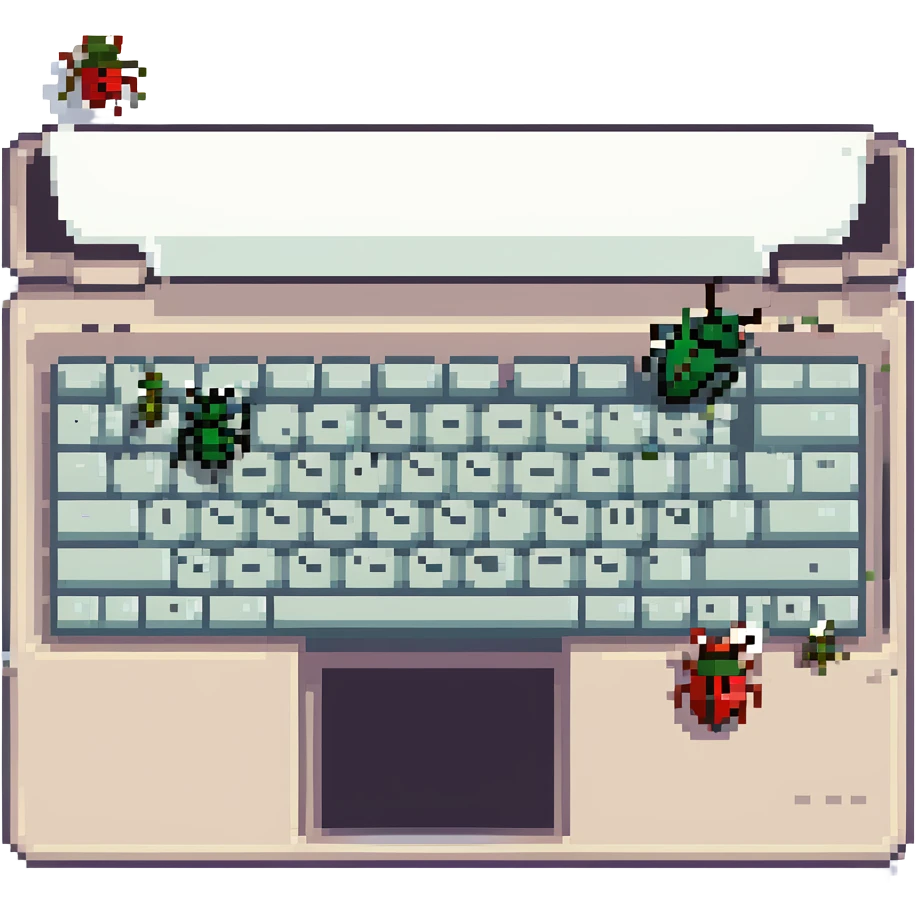 Laptop with bugs running around on the keyboard emoji