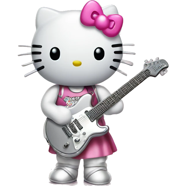 hello kitty with silver electric guitar emoji