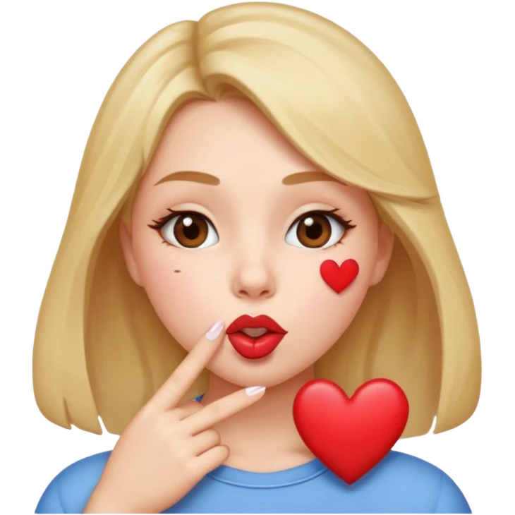Emoji, girl's face blowing a kiss, puckered lips, small heart emoji