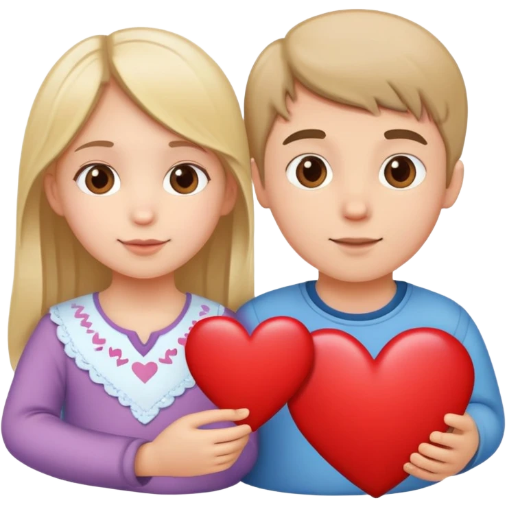 girl and boy in love with hearts between them emoji