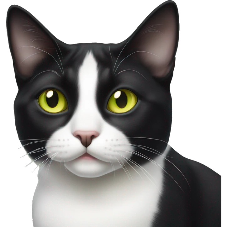 Cute black and white tuxedo cat with yellow green eyes and a chin spot emoji