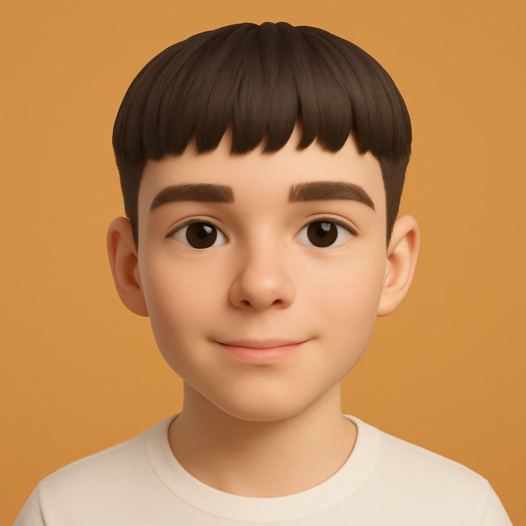 this image in 3d-emoji style, neutral or happy expression, slimmer face, wearing a white shirt emoji