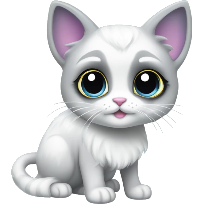ethereal cute white and grey cat littlest pet shop lisa frank style emoji