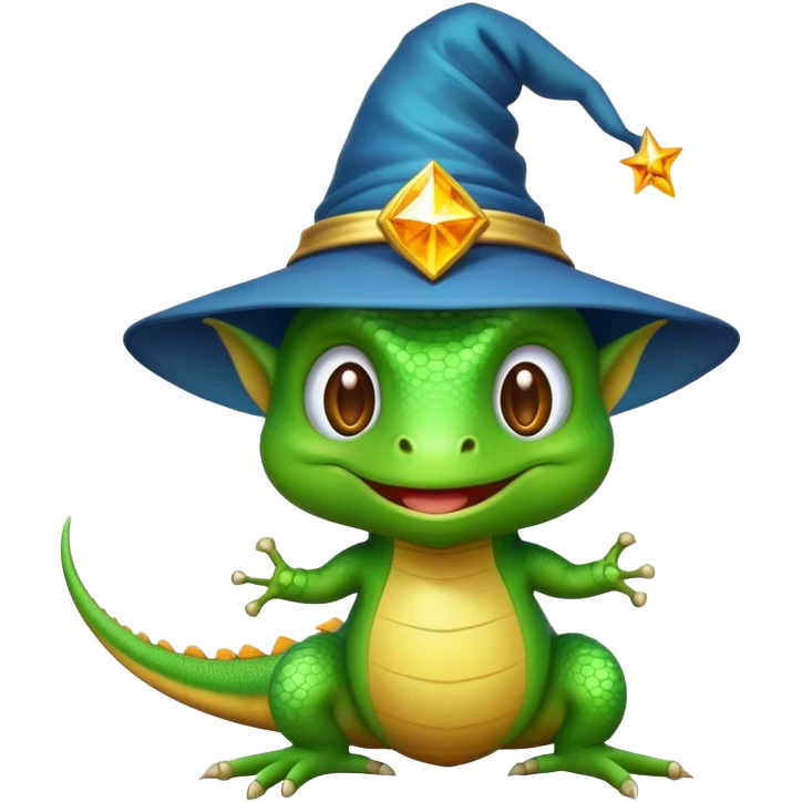 Emoji of Lizard with wizard hat emoji