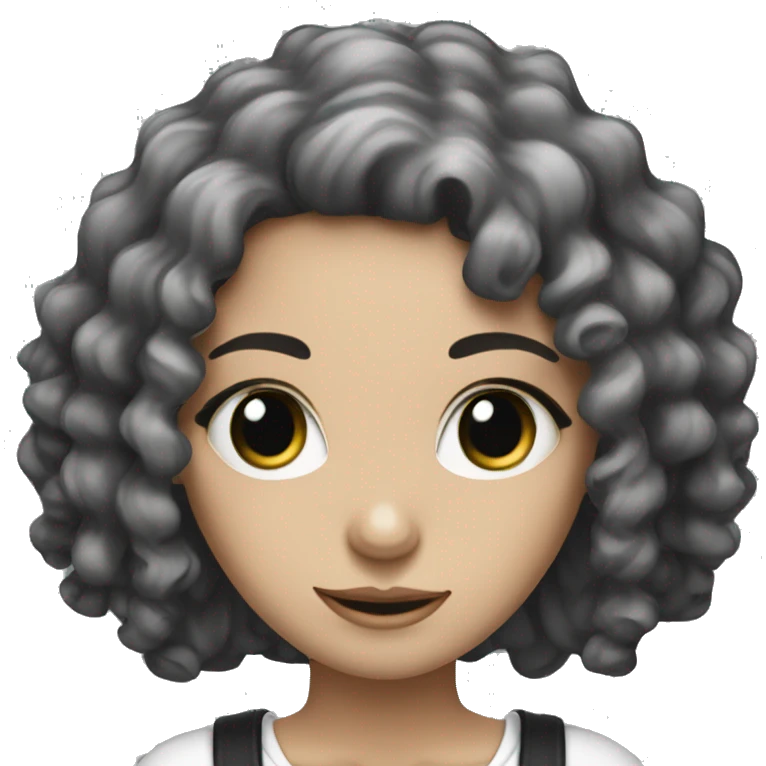 White skinned girl with black curly hair and dollars emoji