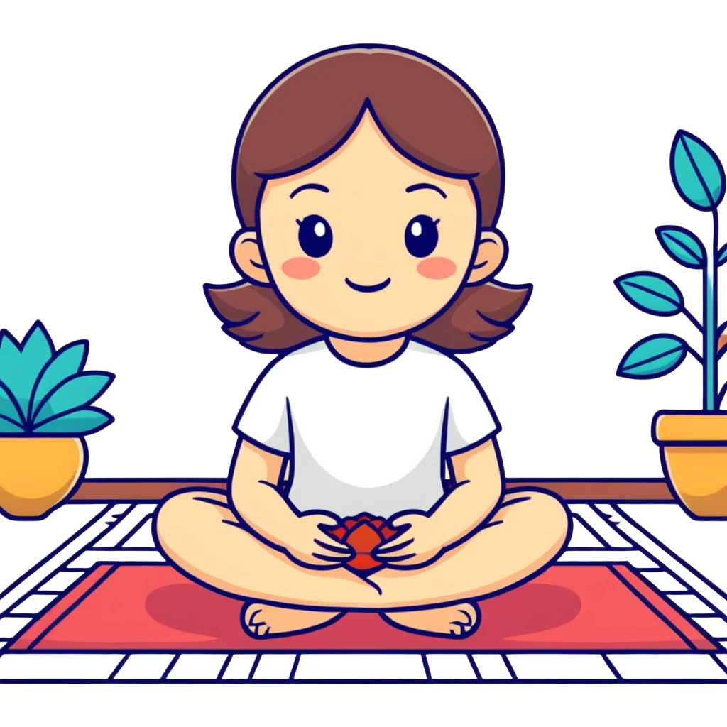 Girl in pink sitting on carpet in lotus position  emoji