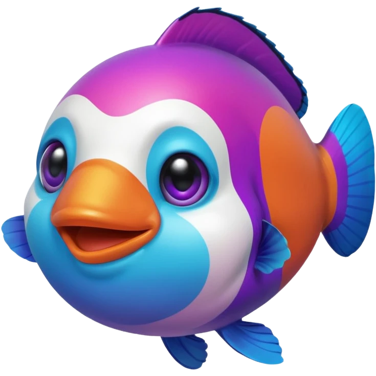 cyan blue, purple and pink coloured gradient gooball, with a rainbow-coloured gradient clownfish in the center emoji