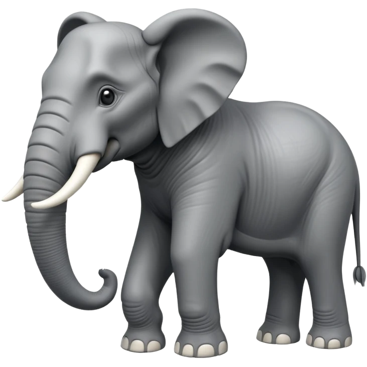 A giant 3D cartoon elephant in side view, towering and muscular, long tusks forward, thick textured skin, dust swirling around, strong sunlight and dramatic shadows, Memoji-style but intense and powerful. emoji