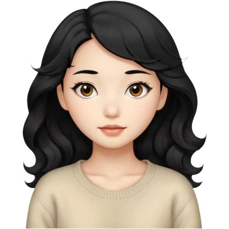 Beautiful girl,Black hair, wavy long hair,Black eyes,Chinese, beige sweater  emoji