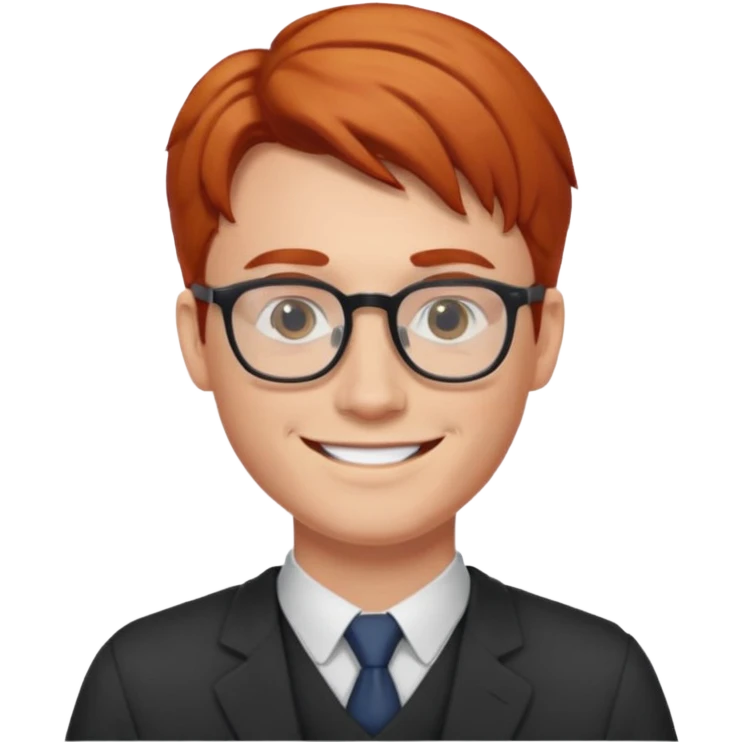 redhead male teacher with middle parted hair and glasses, young emoji