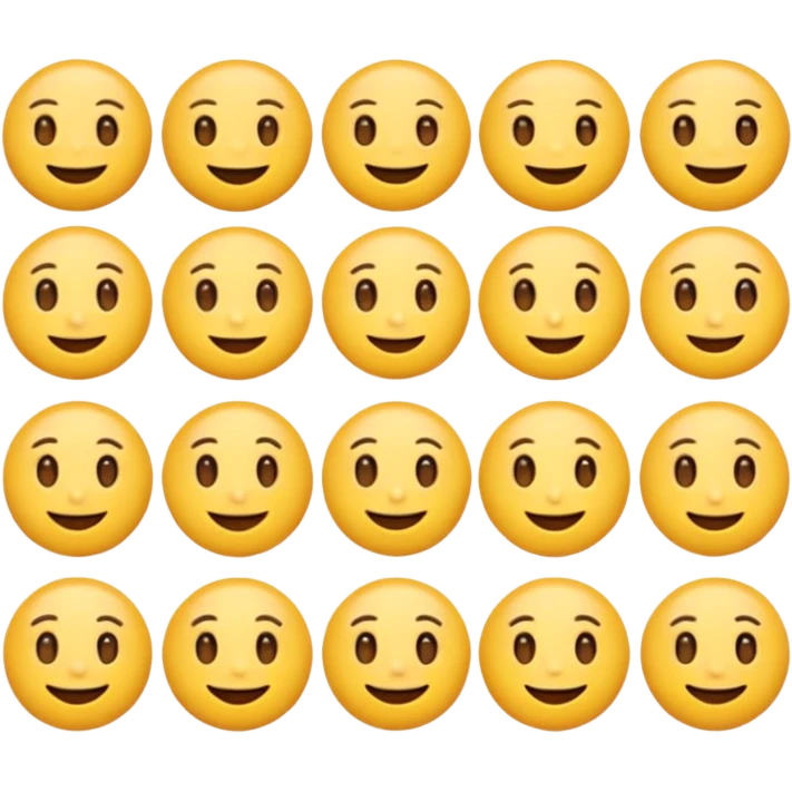 Emoji challenge.
Show 16 emojis that are almost identical.
Only one emoji has a small difference in shape or expression.
Neutral background, soft shadows.
Increase difficulty slightly.
Add subtle animation to keep attention. emoji