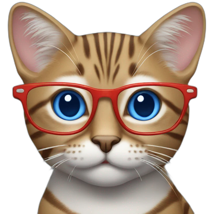 striped cat with blue glasses and red eyes emoji
