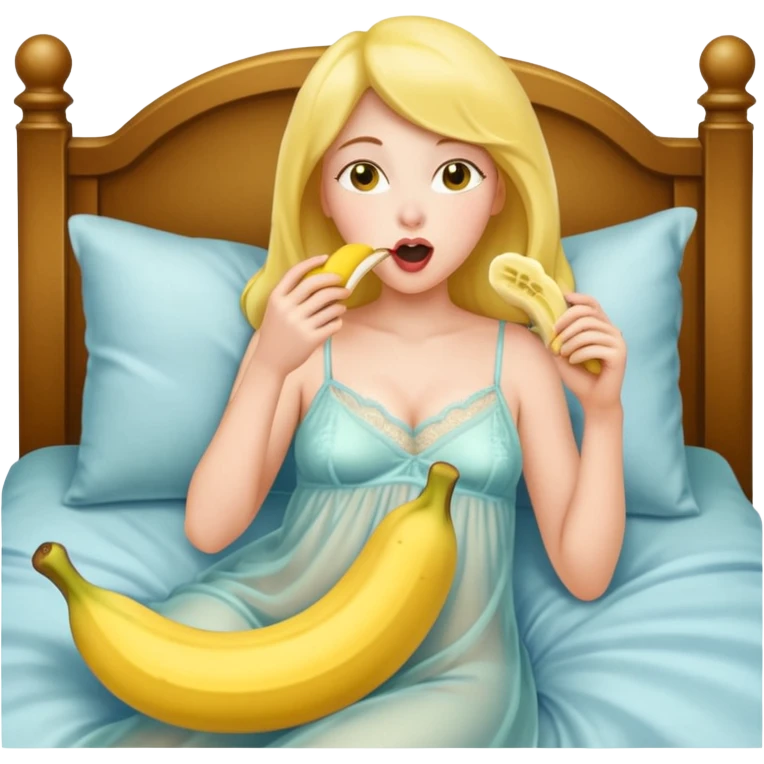 Frau in durchsichtigem Nachthemd leckt an einer Banane im bett emoji
