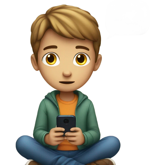 sitting boy with smartphone indoors emoji
