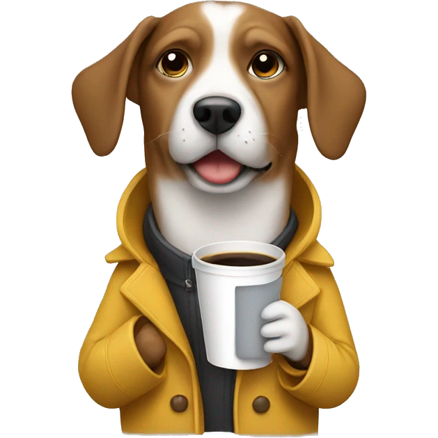 Dog wearing a coat and drinking coffee emoji
