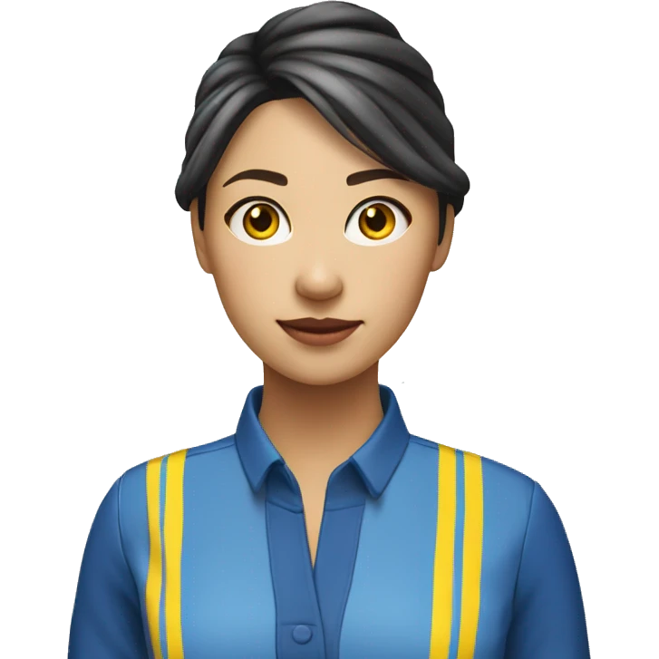 Ikea coworker in yellow and blue stripe uniform asian woman hair tied  emoji