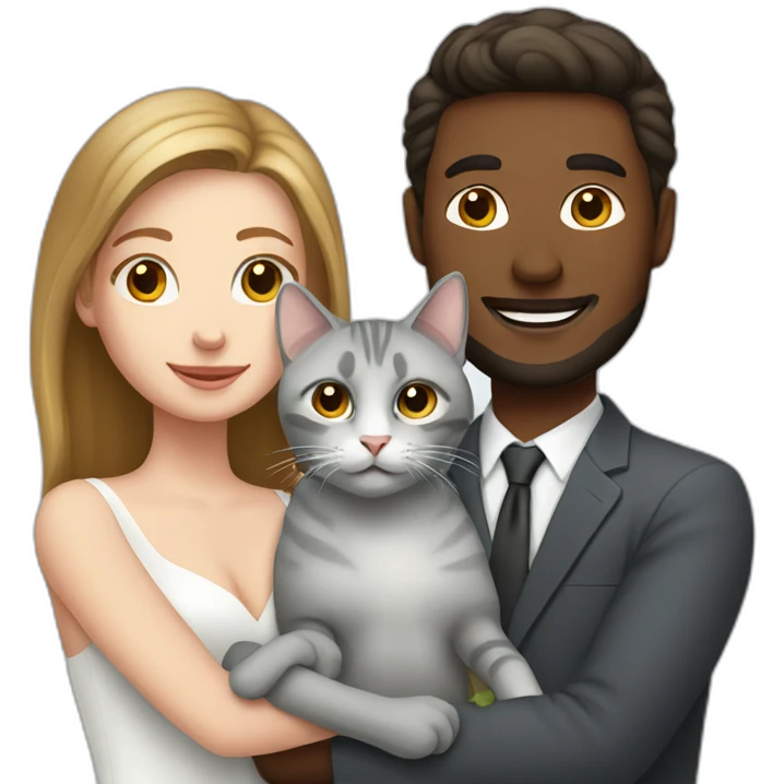 white couple marriage and holding gray cat emoji
