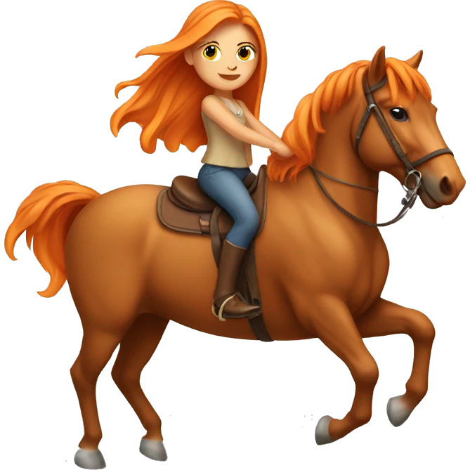 Tan girl with long orange hair riding a horse emoji