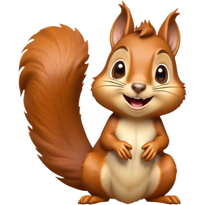 Cinematic Comical Squirrel Portrait Emoji, Head tilted dramatically with an exaggeratedly surprised expression and wide, comical eyes, featuring a petite, sprightly body with a dramatically bushy tail and perky, animated ears, Simplified yet hilariously expressive features, highly detailed, glowing with a slightly sassy woodland glow, high shine, dramatic yet playful, stylized with an air of cheeky forest mischief, soft glowing outline, capturing the essence of a meme-worthy squirrel that looks ready to scamper into viral fame with its playful antics! emoji