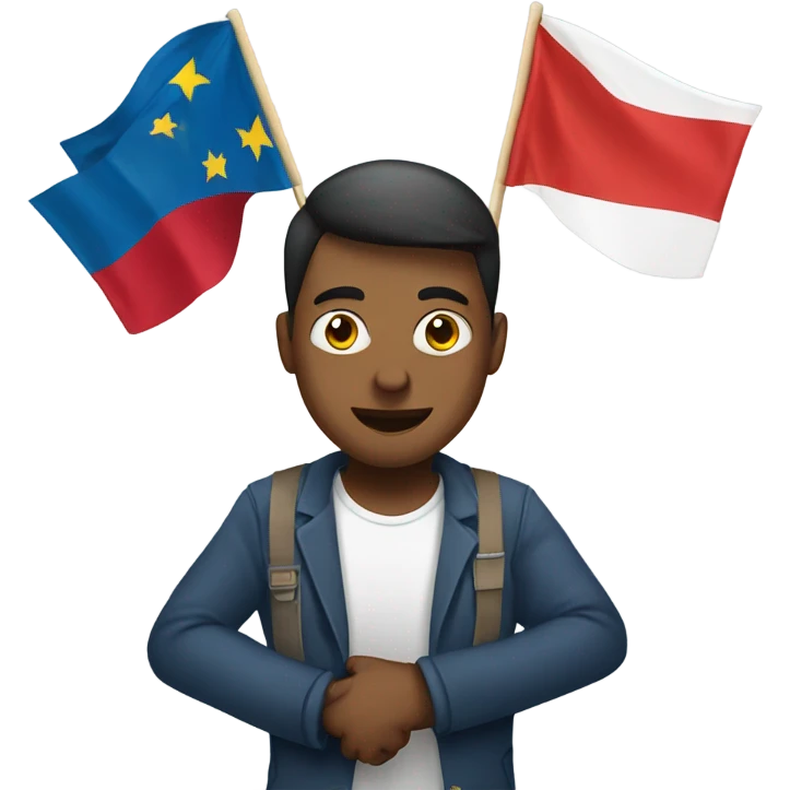 man holding banner with different flags and w emoji