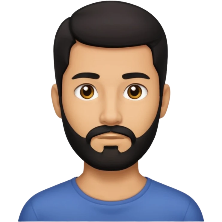 A man with black eyes. With a black beard and medium smooth hair. with the neck emoji