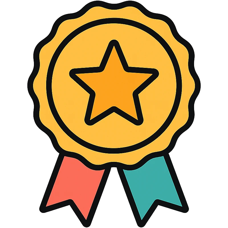 vector icon of a gold fan favorite badge with colorful elements, elegant and minimalist flat design, isolated on white background, award badge style, 2D flat vector, trending icon look, soft shadows, no text, perfect for commercial use emoji