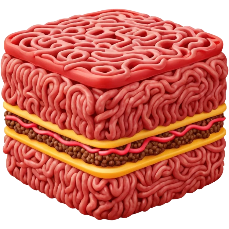 raw ground beef, vivid red, dense compact, visible strands, moist fresh, no patty, no garnish, herbs, plate, or extras, soft lighting, emoji scale emoji
