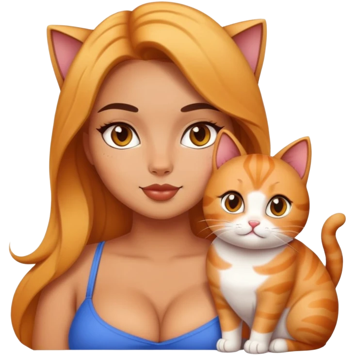 Hot curvy girl with super cute cat emoji