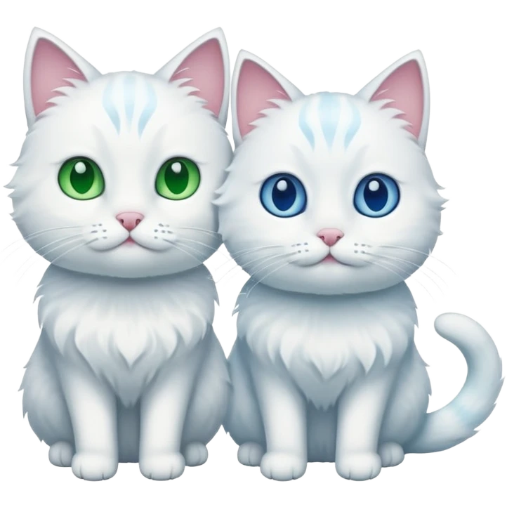 A white cat with different eyes: the left one is green, the right one is blue emoji